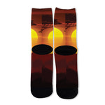 African Savanna Sunset Print Long Socks