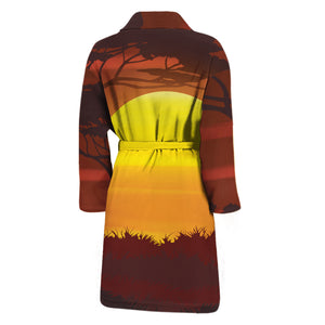 African Savanna Sunset Print Men's Bathrobe