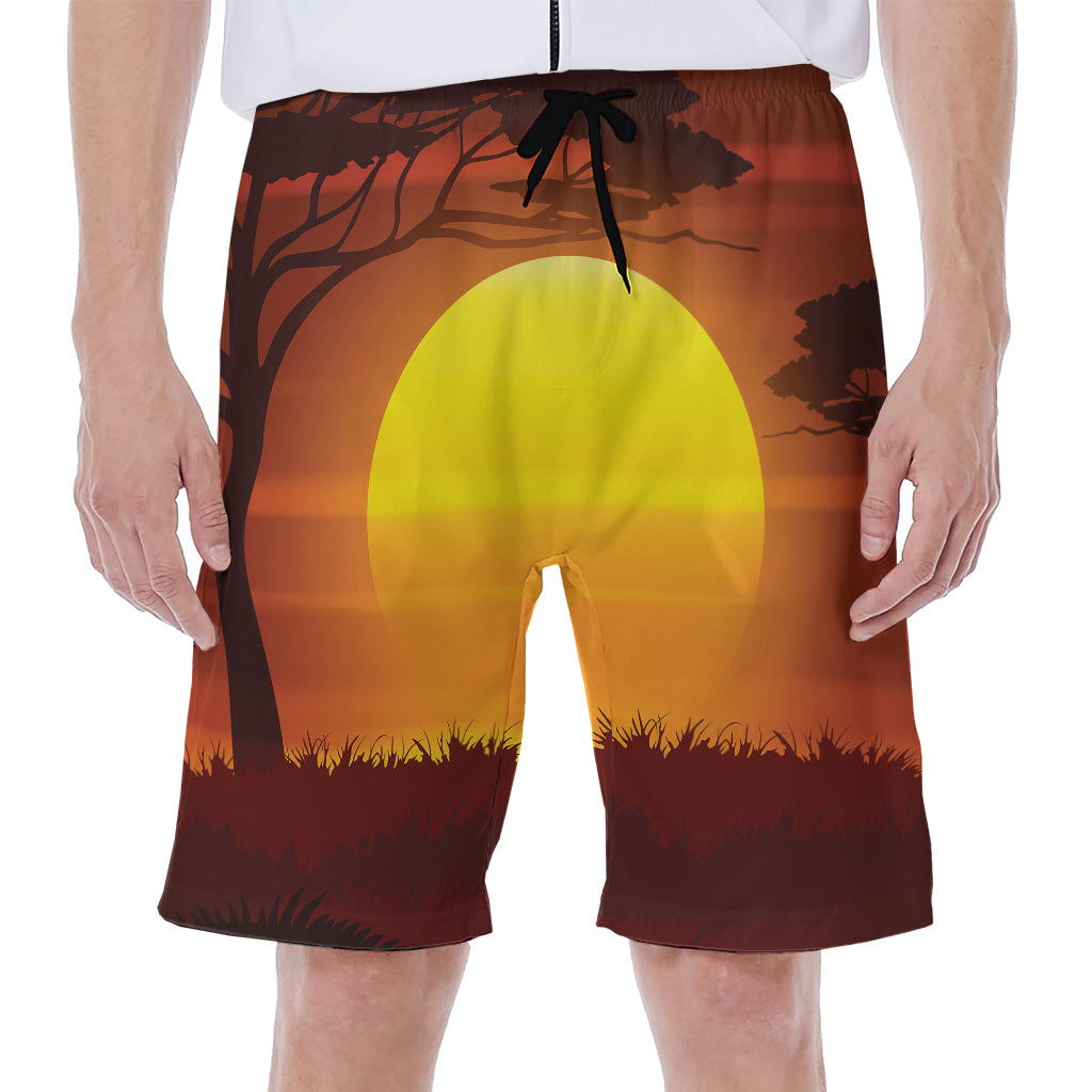 African Savanna Sunset Print Men's Beach Shorts