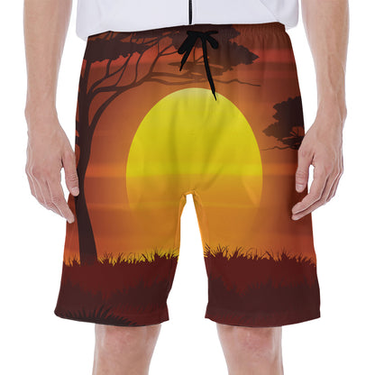 African Savanna Sunset Print Men's Beach Shorts