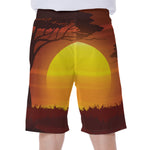 African Savanna Sunset Print Men's Beach Shorts
