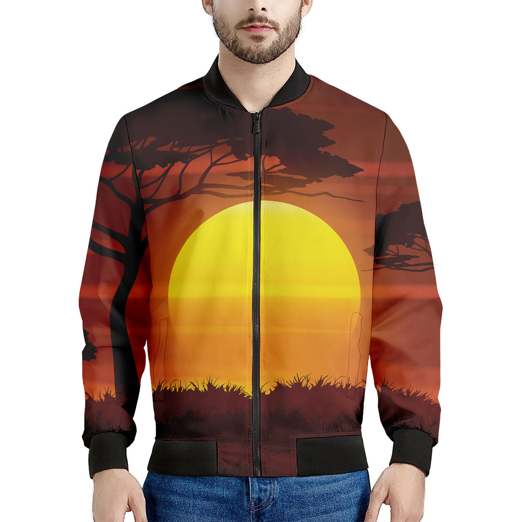 African Savanna Sunset Print Men's Bomber Jacket