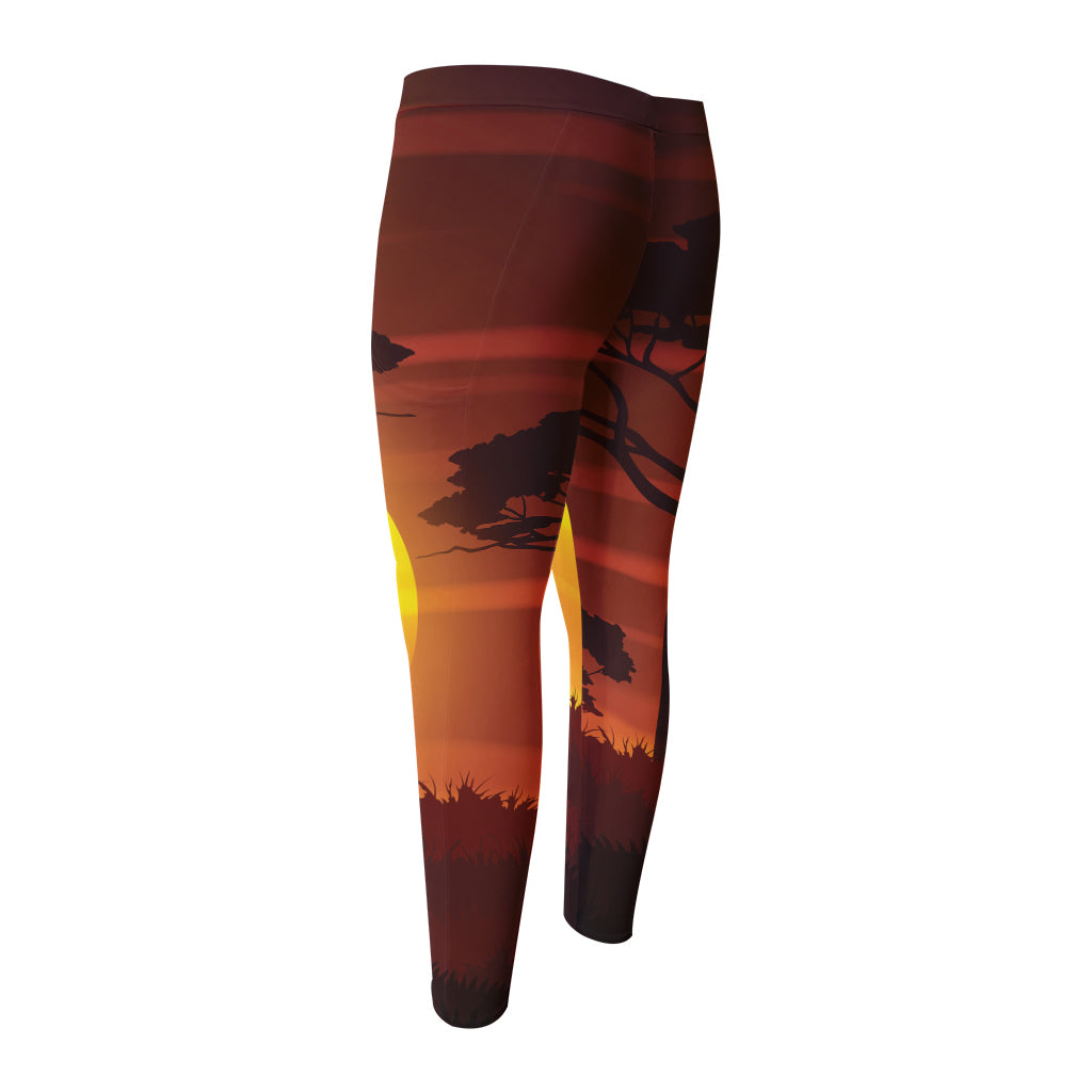 African Savanna Sunset Print Men's Compression Pants