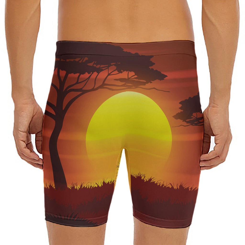African Savanna Sunset Print Men's Long Boxer Briefs