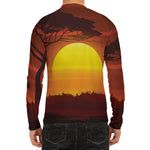 African Savanna Sunset Print Men's Long Sleeve Rash Guard