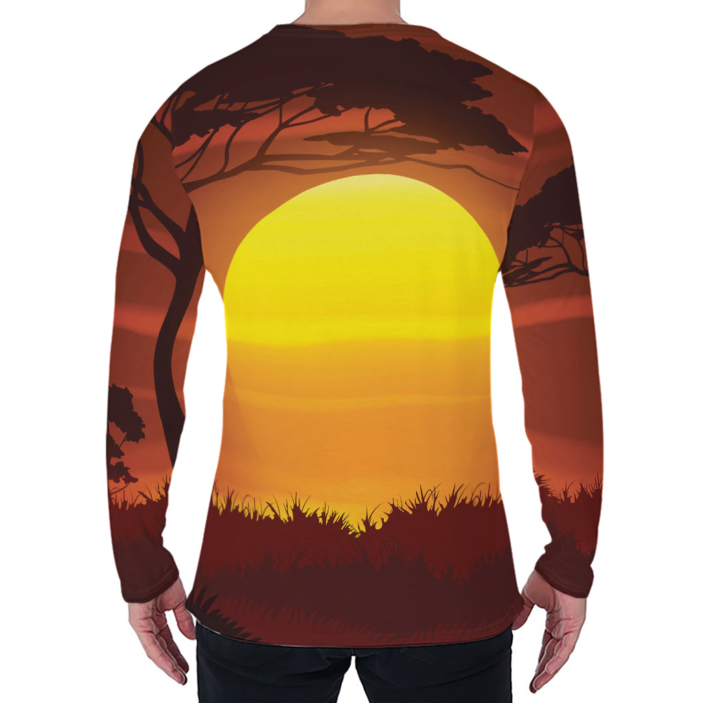 African Savanna Sunset Print Men's Long Sleeve T-Shirt