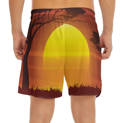 African Savanna Sunset Print Men's Split Running Shorts