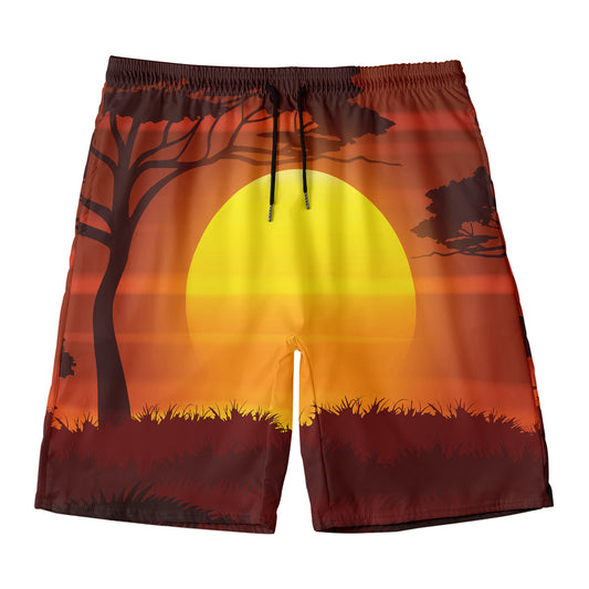 African Savanna Sunset Print Men's Swim Trunks