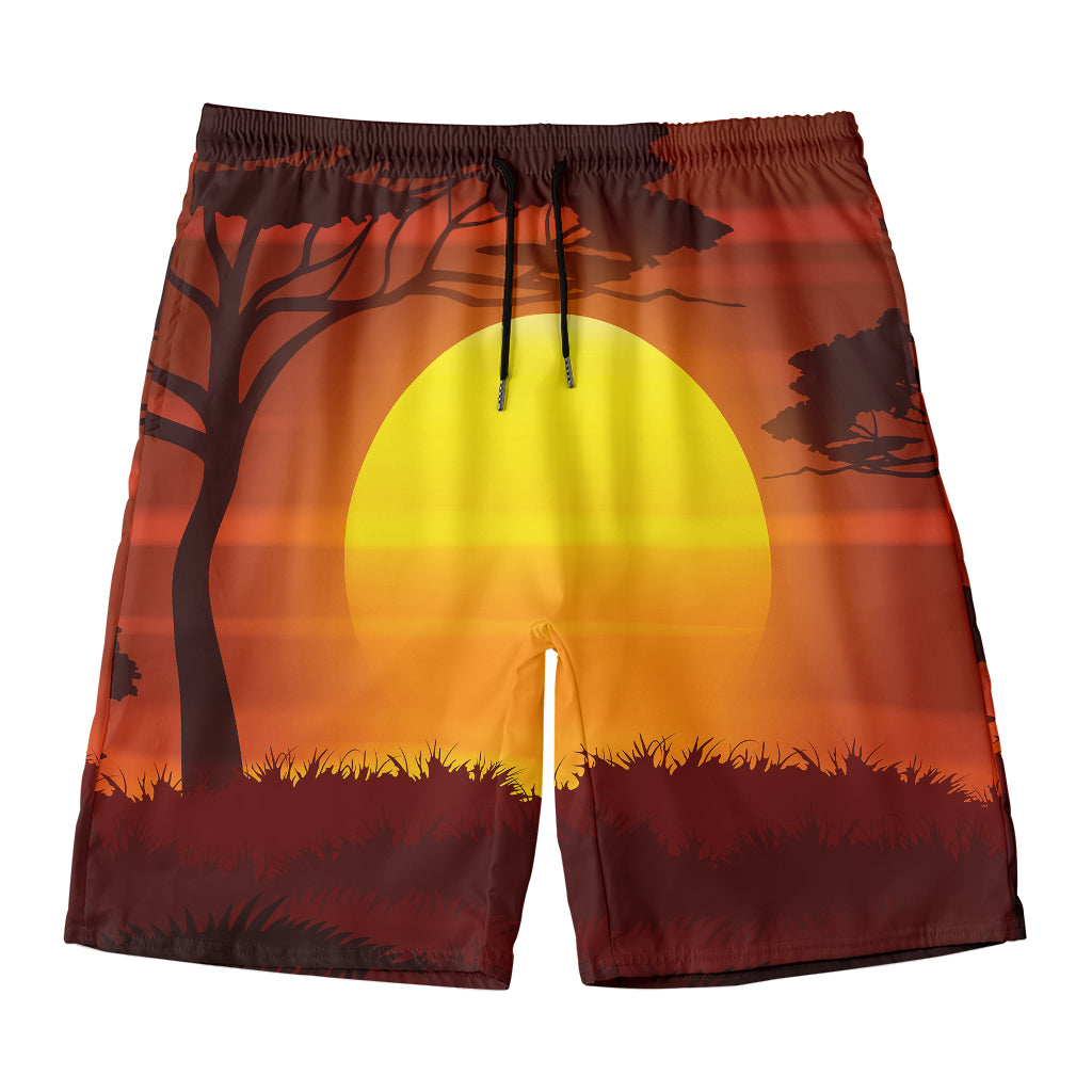 African Savanna Sunset Print Men's Swim Trunks