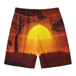 African Savanna Sunset Print Men's Swim Trunks