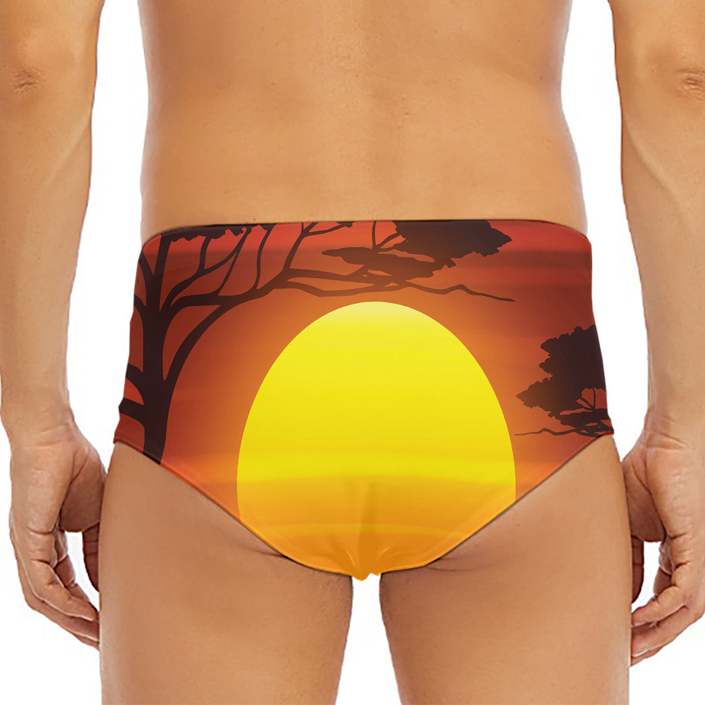 African Savanna Sunset Print Men's Triangle Swim Briefs