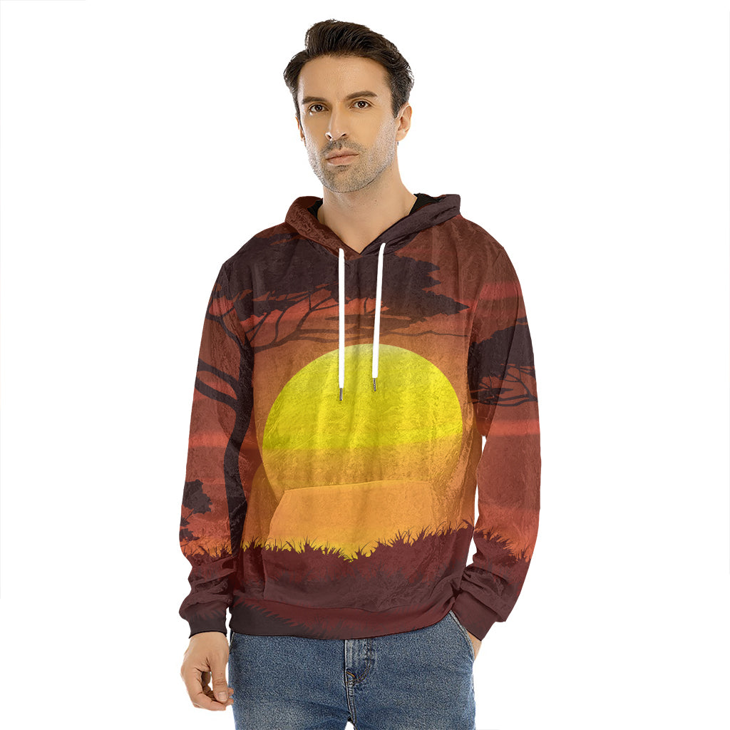 African Savanna Sunset Print Men's Velvet Pullover Hoodie