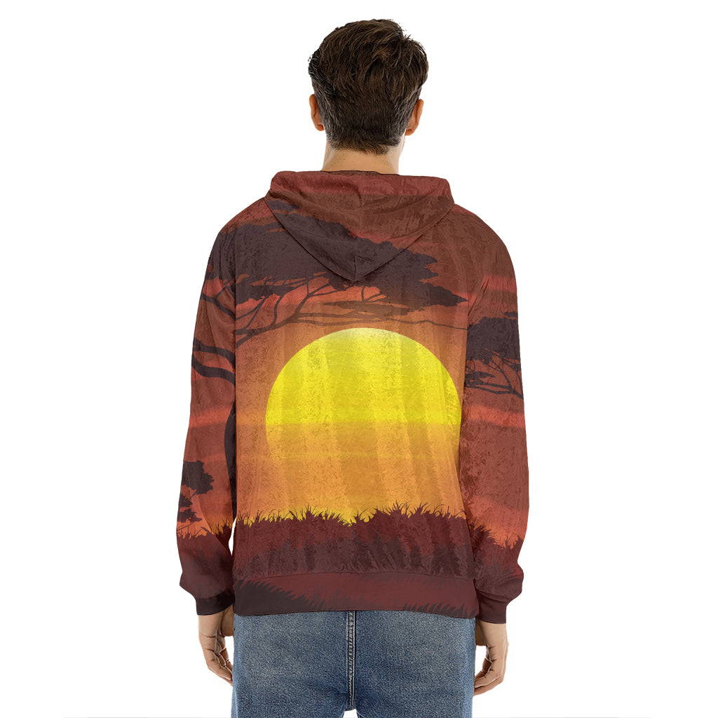African Savanna Sunset Print Men's Velvet Pullover Hoodie
