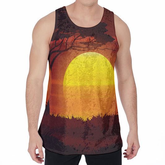 African Savanna Sunset Print Men's Velvet Tank Top