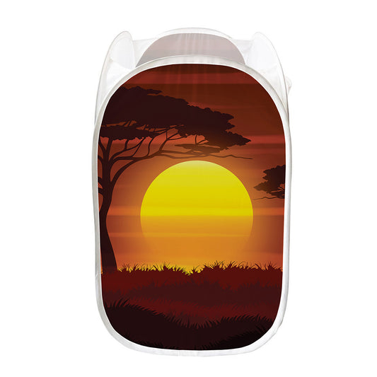 African Savanna Sunset Print Mesh Laundry Hamper