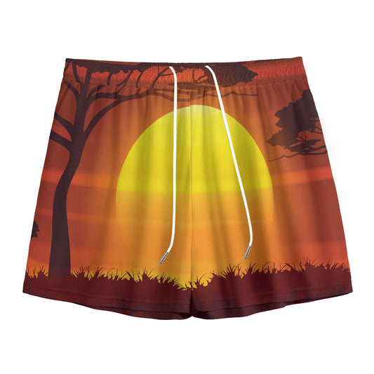 African Savanna Sunset Print Mesh Shorts
