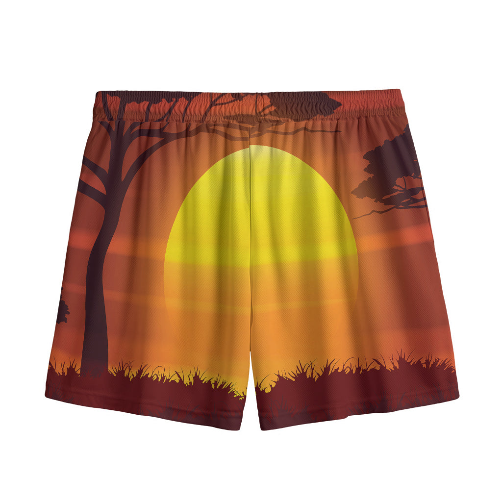 African Savanna Sunset Print Mesh Shorts