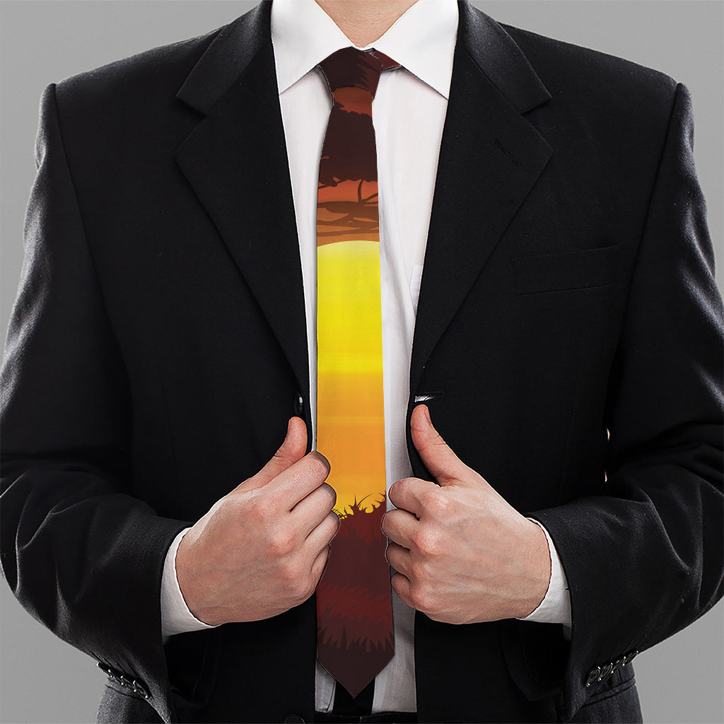 African Savanna Sunset Print Necktie