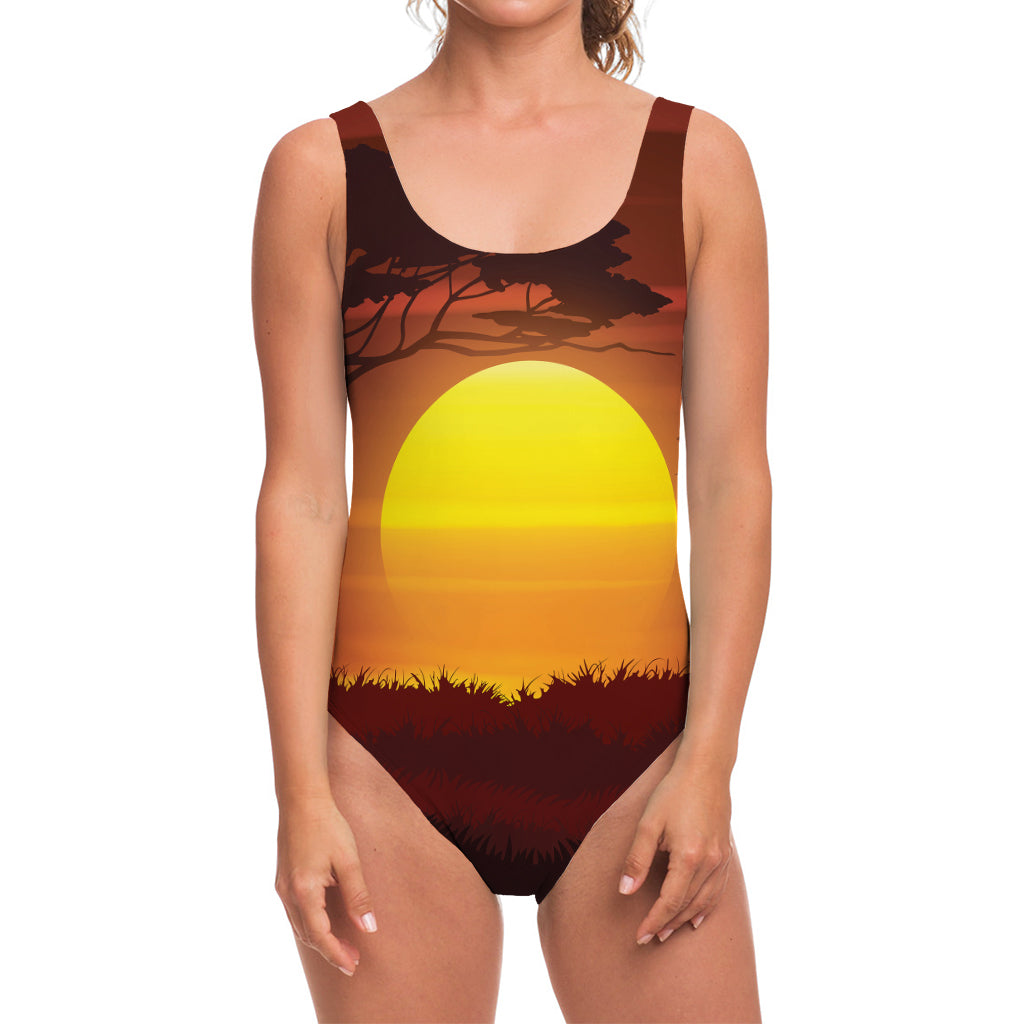 African Savanna Sunset Print One Piece Swimsuit