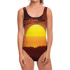 African Savanna Sunset Print One Piece Swimsuit