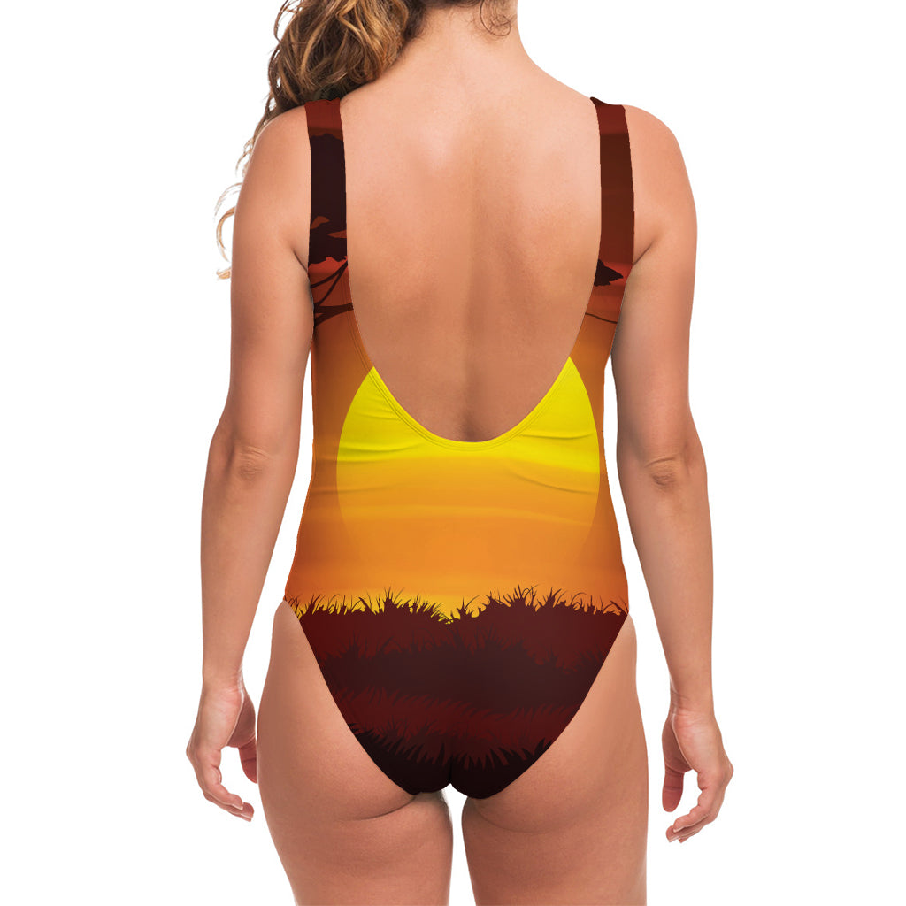 African Savanna Sunset Print One Piece Swimsuit