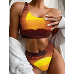 African Savanna Sunset Print One Shoulder Bikini Top