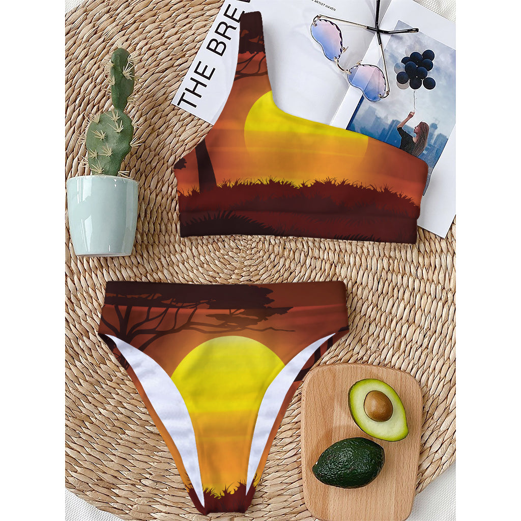 African Savanna Sunset Print One Shoulder Bikini Top