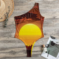 African Savanna Sunset Print One Shoulder Bodysuit