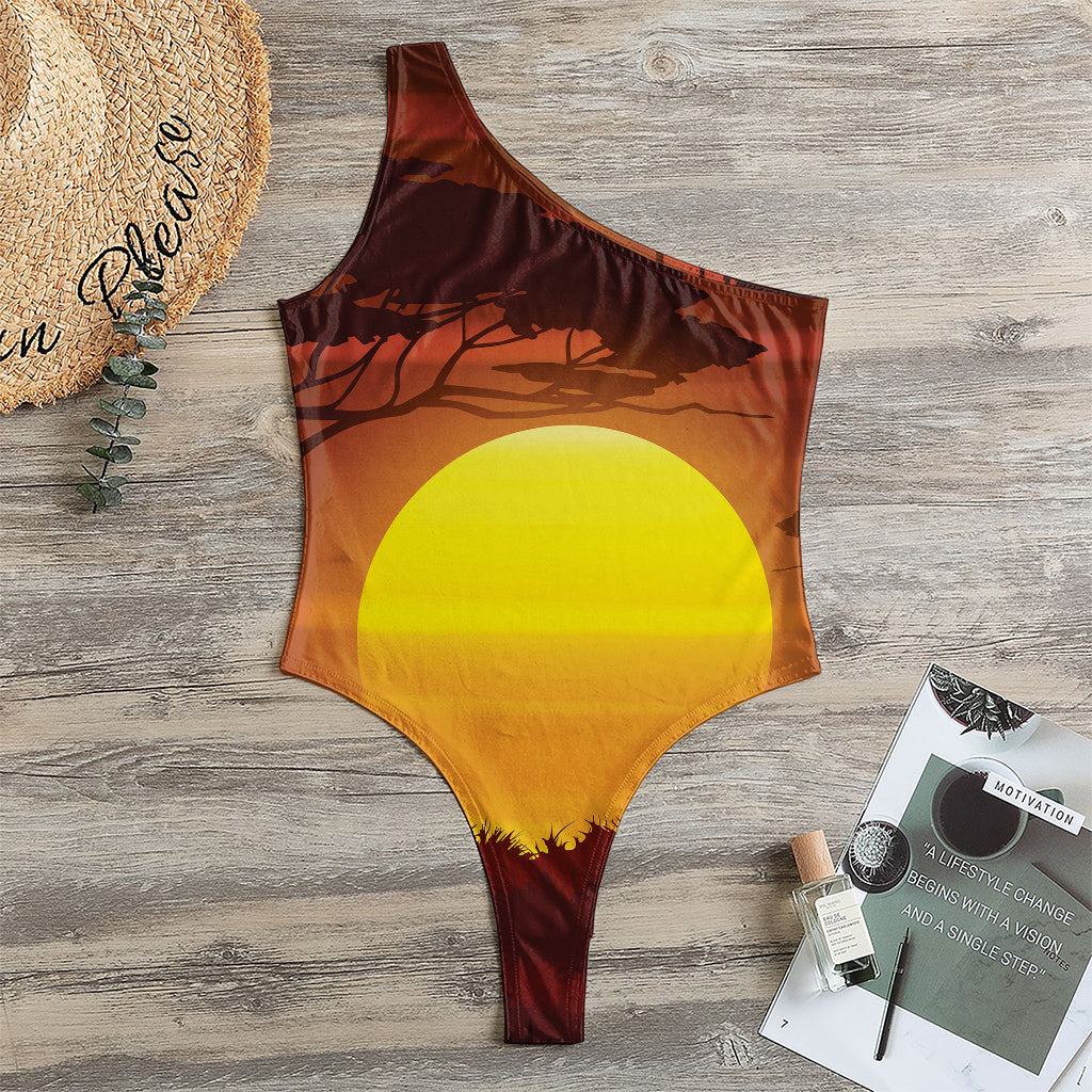 African Savanna Sunset Print One Shoulder Bodysuit