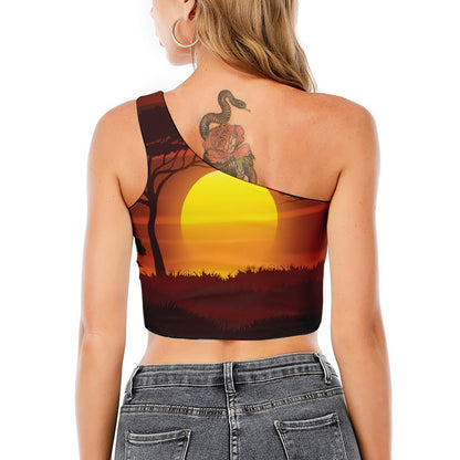 African Savanna Sunset Print One Shoulder Crop Top