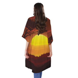 African Savanna Sunset Print Open Front Beach Cover Up