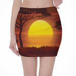 African Savanna Sunset Print Pencil Mini Skirt