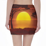 African Savanna Sunset Print Pencil Mini Skirt