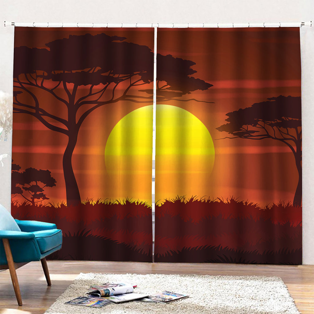 African Savanna Sunset Print Pencil Pleat Curtains