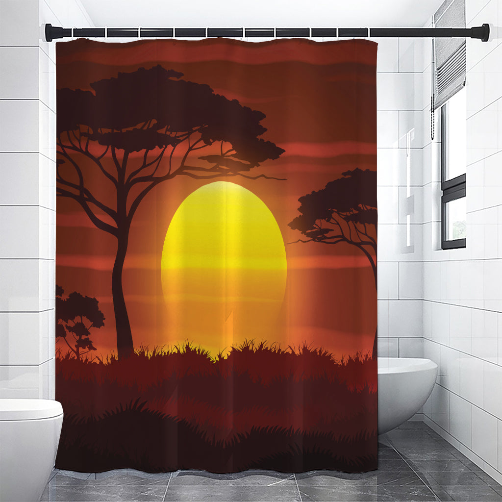 African Savanna Sunset Print Premium Shower Curtain