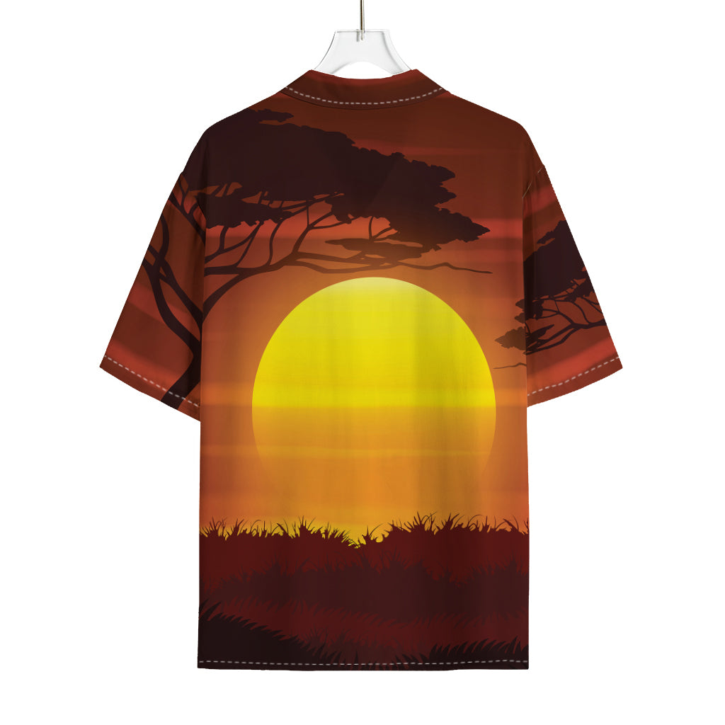 African Savanna Sunset Print Rayon Hawaiian Shirt