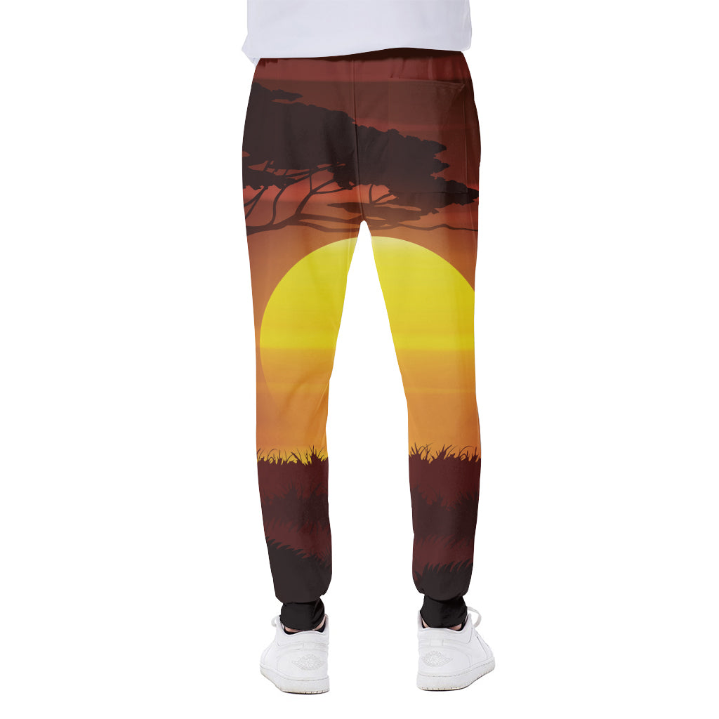 African Savanna Sunset Print Scuba Joggers