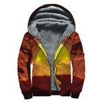 African Savanna Sunset Print Sherpa Lined Zip Up Hoodie
