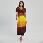 African Savanna Sunset Print Short Sleeve Maxi Dress