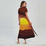 African Savanna Sunset Print Short Sleeve Maxi Dress