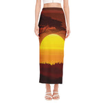 African Savanna Sunset Print Side Slit Maxi Skirt