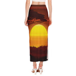 African Savanna Sunset Print Side Slit Maxi Skirt
