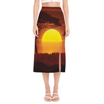 African Savanna Sunset Print Side Slit Midi Skirt