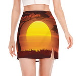 African Savanna Sunset Print Side Slit Mini Skirt