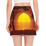 African Savanna Sunset Print Side Slit Mini Skirt