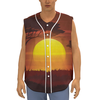 African Savanna Sunset Print Sleeveless Baseball Jersey