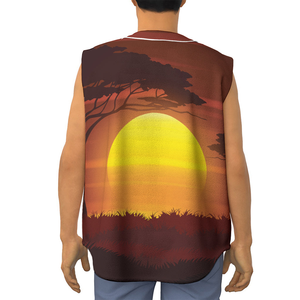 African Savanna Sunset Print Sleeveless Baseball Jersey