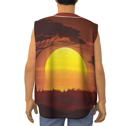 African Savanna Sunset Print Sleeveless Baseball Jersey