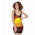 African Savanna Sunset Print Sleeveless Bodycon Dress