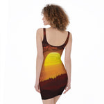 African Savanna Sunset Print Sleeveless Bodycon Dress